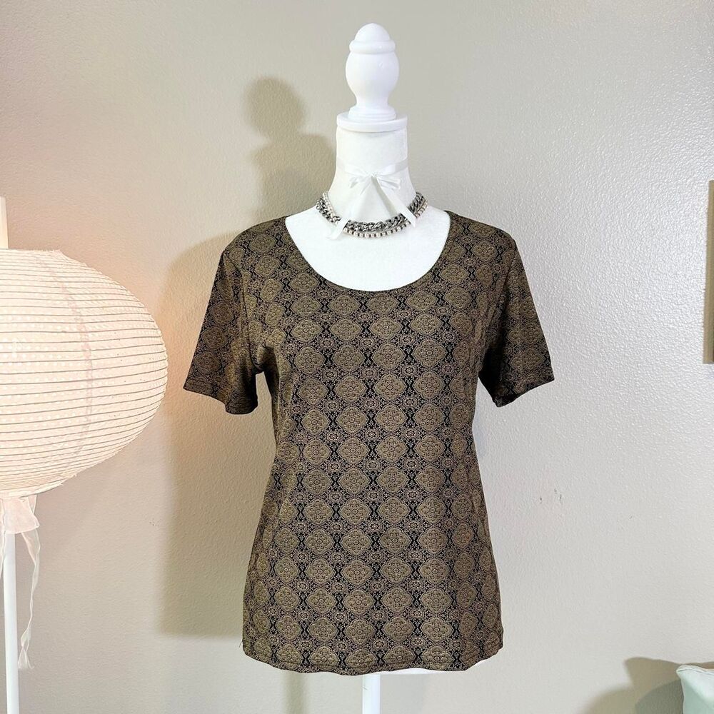 Vintage 90s Frazier Lawrence brown gold medallion top S